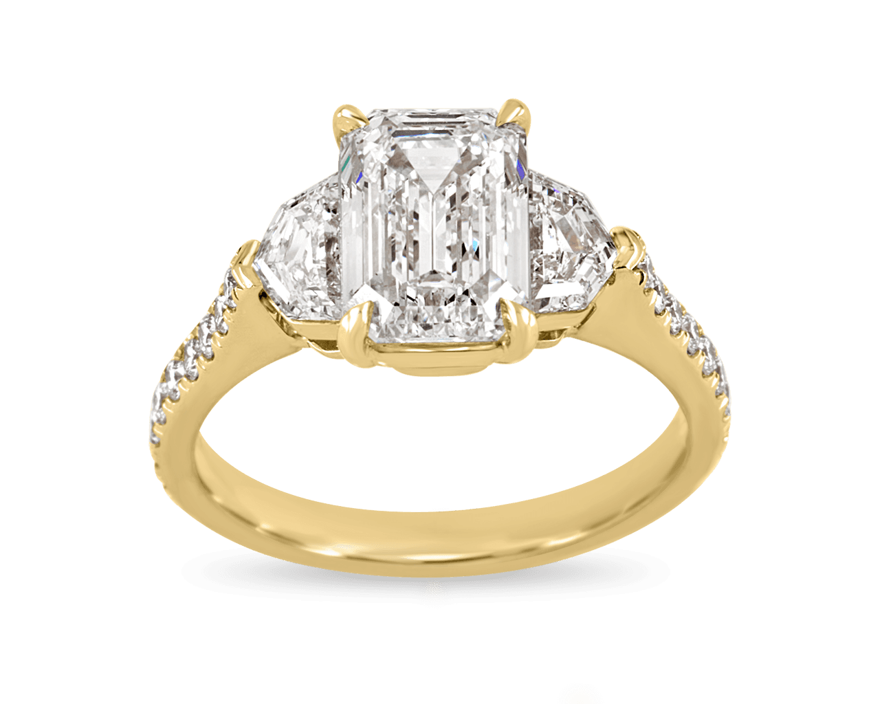Emerald and Shield Cut Pave Trilogy