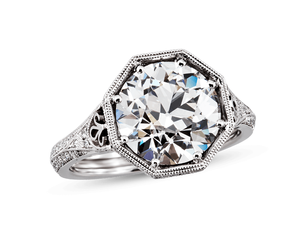 Art-Deco Solitaire with Octagonal Pave Edge Frame